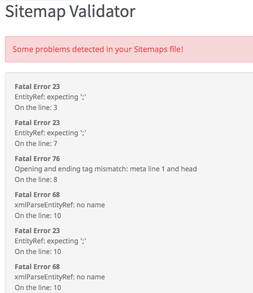 seoptimer sitemap validator menunjukkan kesalahan screenshot